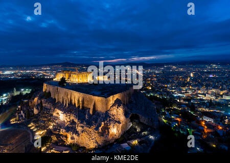Luftbild des Parthenon und die Akropolis in Athen, Griechenland Stockfoto