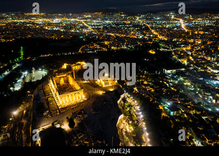Luftbild des Parthenon und die Akropolis in Athen, Griechenland Stockfoto