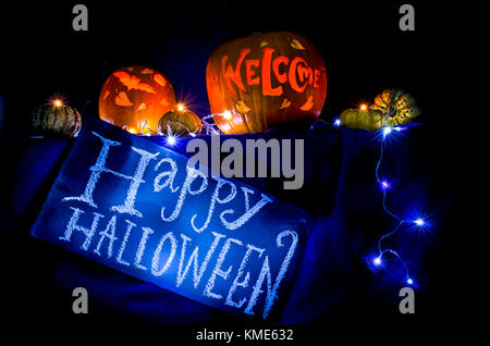 Kürbis Schnitzereien Halloween Display Stockfoto