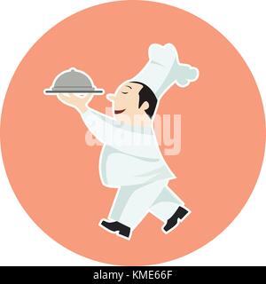 Koch mit Essen Serviertablett, cartoon Vector Illustration Stock Vektor