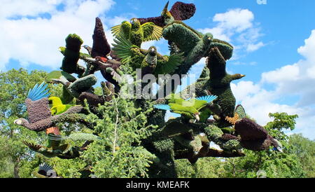 MOSAICULTURES INTERNATIONAL 2013 MONTREAL, Kanada, Juli 30 2013 : Ausstellung 'The Bird Tree'. Stockfoto
