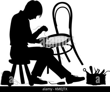 Editable vector Silhouette der Mann, der einen Stuhl mit Elementen als separate Objekte Stock Vektor