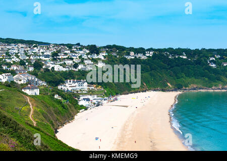 Carbis Bay in der Nähe von St Ives in Cornwall, England, Großbritannien, Großbritannien. Stockfoto