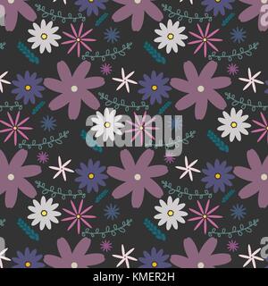 Vektor Blumenmuster in doodle Stil mit Blumen und Blätter. Sanfte, spring floral background. Stock Vektor