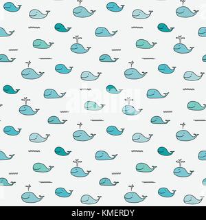 Hand gezeichnet cute Wal vektor Muster. Stock Vektor