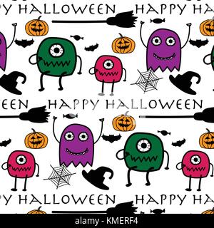 Hand gezeichneten Muster mit Monster Halloween. Stock Vektor