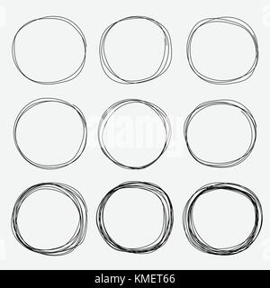 Satz von Hand gezeichneten Kreis Elemente, handgezeichnete Skizze. Stock Vektor