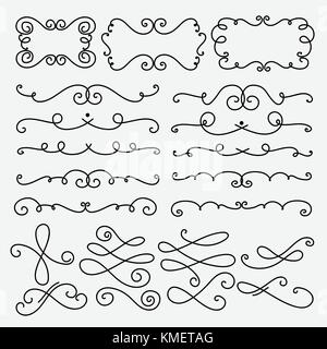 Sammlung von Hand dekorative kalligraphischen Elemente dargestellt. Stock Vektor