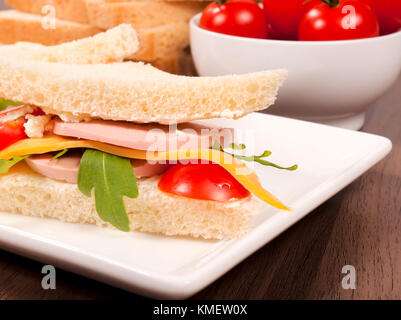 Selektiver Fokus auf das Club Sandwich Stockfoto