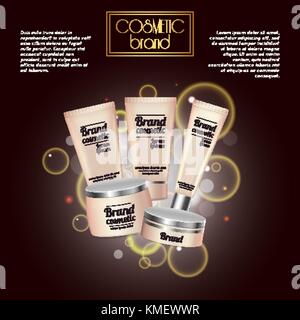 3d realistische kosmetische Flasche ads Vorlage. kosmetische Marke Werbung Konzept Design mit Blasen und funkelt. Stock Vektor