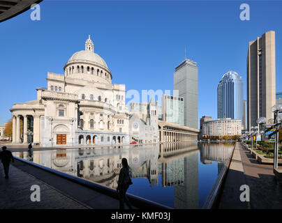 Christian Science Plaza und Prudential Center in Boston. Stockfoto