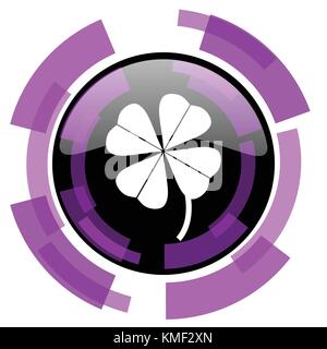 Vierblättrigen Kleeblatt rosa violett modern Design vector Web und Smartphone Symbol. Runde Schaltfläche in der Eps 10 auf weißem Hintergrund. Stock Vektor