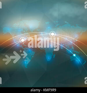 Abstrakter Hintergrund des globalen Netzwerks. Hintergrund der Weltkarte für Infografik. Stockfoto