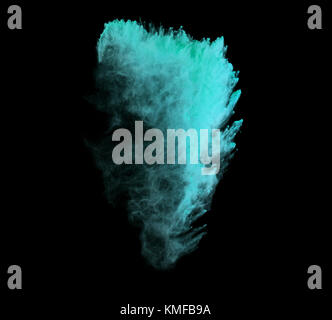 Explosion der blaue Pulver auf schwarzem Hintergrund Stockfoto