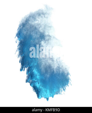 Explosion der blaue Pulver auf weißem Hintergrund Stockfoto