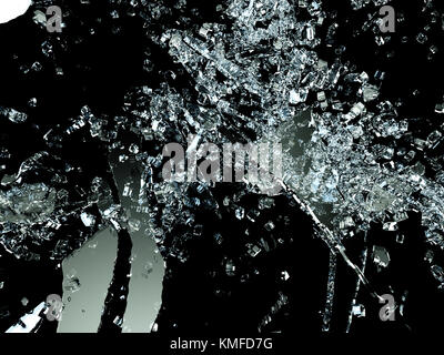 Das Kugelloch ist gerissen und das Glas auf Schwarz zerbrochen. 3D-Abbildung; 3D-Rendering Stockfoto