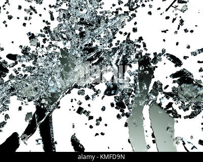 Stücke zerbrochen oder zertrümmerten Glas auf Weiß. 3D-Illustration, 3D-Rendering Stockfoto