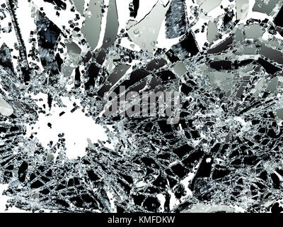 Stücke zerbrochen oder zertrümmerten Glas auf Weiß. 3D-Illustration, 3D-Rendering Stockfoto