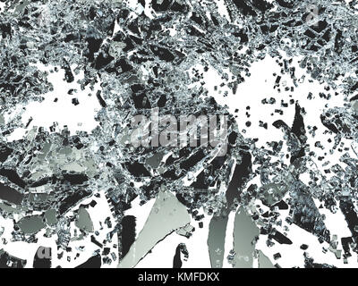 Stücke zerbrochen oder zertrümmerten Glas auf Weiß. 3D-Illustration, 3D-Rendering Stockfoto