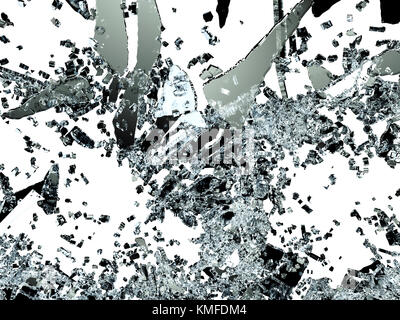 Stücke zerbrochen oder zertrümmerten Glas auf Weiß. 3D-Illustration, 3D-Rendering Stockfoto