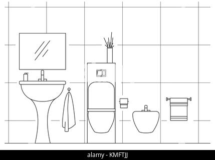 Bad Waschbecken, Wc, Bidet. Vector Illustration in einer linearen Stil. Stock Vektor