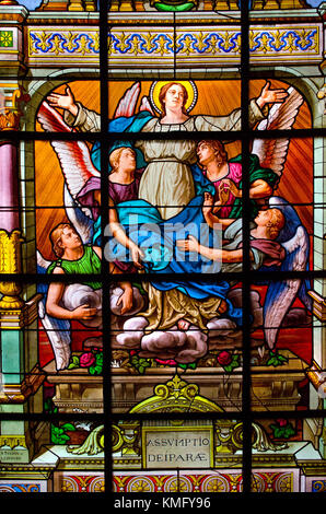 Paris, Frankreich. Kathedrale Notre Dame/Notre-Dame de Paris auf der Ile de la Cite. Glasfenster in der Kapelle von Notre Dame malades: Annahme Stockfoto