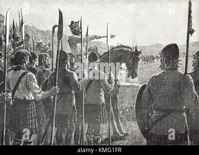 Robert the Bruce berichtet über seine Truppen, Battle of Bannockburn, 1314 Stockfoto