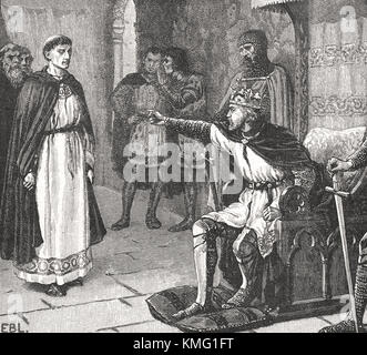Der Abt von Arbroath vor Edward I, Berwick-upon-Tweed, East Lothian, Schottland, 1296, die den Verzicht auf eine Hommage von schottischen König John Balliol Stockfoto