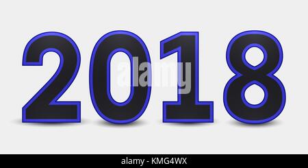 2018 Frohes neues Jahr. Ständige schwarze Zahlen mit blauen Strich. Stock Vektor