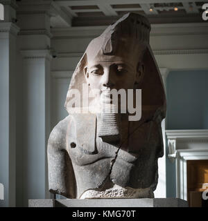 London. England. British Museum. Kolossale Leiter des ägyptischen Pharao Ramses II., Ca. 1250 B.C, von der Totentempel von Ramses II. Stockfoto