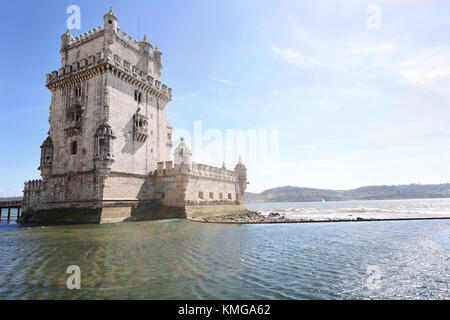 Blick vom Turm von belén. Berühmte Sehenswürdigkeiten von Lissabon, Portugal. Stockfoto