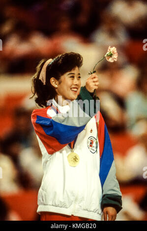 Kristi Yamaguchi (USA) beim 1989 United States Olympic Festival konkurrieren. Stockfoto