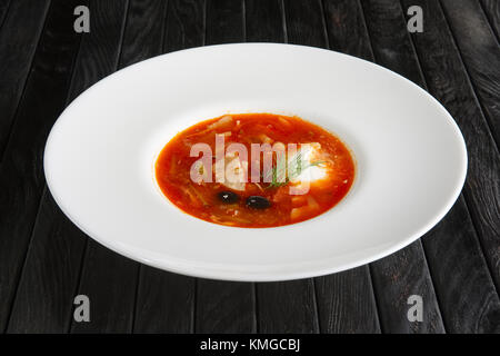 Traditionelle russische solyanka Suppe Stockfoto