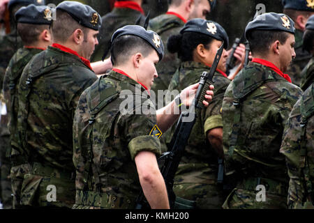 Noreña, Spanien. 9. Dezember, 2017. Militärparade auf das Fest des Schutzheiligen der Infanterie im Cabo Noval Kasernen auf Decemberber 9, in Noreña, Spanien 2017. © David Gato/Alamy leben Nachrichten Stockfoto