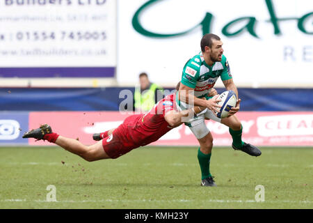 Von Benetton Rugby Jayden Hayward in Aktion gegen die Scarlets in einem Europäischen Rugby Championship Match im Parc y Scarlets Stockfoto