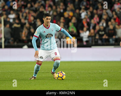 Valencia, Spanien. 09 Dez, 2017. Pablo Hernandez von RC Celta de Vigo während der spanischen La Liga Match zwischen Valencia CF vs Celta de Vigo an Stadium Mestalla am 09. Dezember 2017. Credit: Gtres Información más Comuniación auf Linie, S.L./Alamy leben Nachrichten Stockfoto