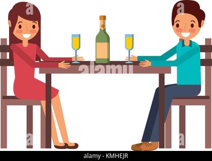 Paar Eltern sitzen mit vwine Flasche Glas Stock Vektor