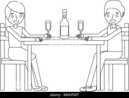 Paar Eltern sitzen mit Flasche Wein Glas Stock Vektor