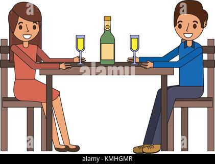 Paar Eltern sitzen mit Flasche Wein Glas Stock Vektor