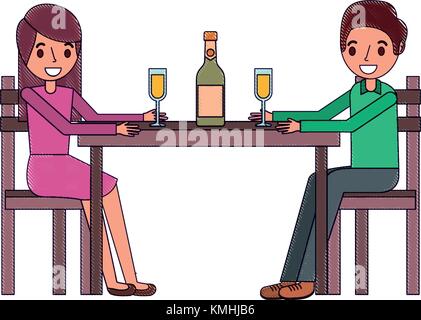 Paar Eltern sitzen mit Flasche Wein Glas Stock Vektor