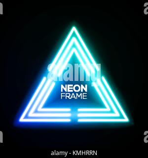 Blaue Neonlicht Dreieck. Gradient delta. Techno Rahmen. Night Club electric helle 3 d-Schild. Banner Design auf dunkelblauem Hintergrund. Neon abstrakte tech Hintergrund mit Leuchten. Technologie Vector Illustration Stock Vektor