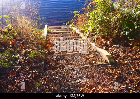 Beleuchtete Treppen am Lake Samish Park in Bellingham, Washington, USA. Stockfoto