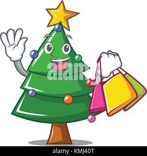 Shopping Weihnachtsbaum Charakter Cartoon Stock Vektor