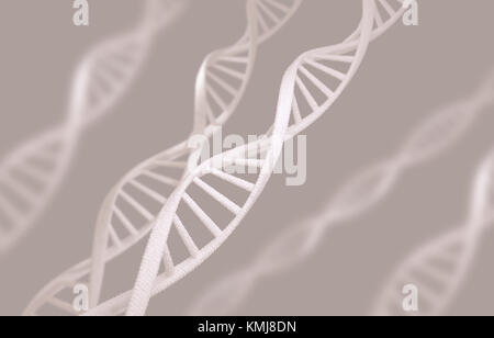 Viele DNA-Ketten über beigen Hintergrund. 3D-Rendering Stockfoto