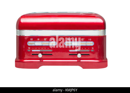 Vorderansicht des lebhaftes rot Brot vier Scheiben Toaster isoliert auf weißem Hintergrund Stockfoto