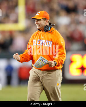 Clemson Tiger Head Coach Dabo Swinney feiert während der 2017 College Football Endspiel nationalen Meisterschaftspiel gegen Alabama in Tampa, Fla. Stockfoto