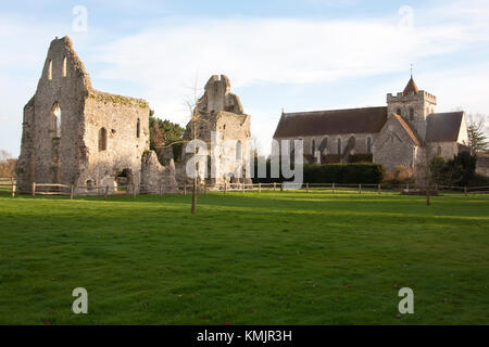 Boxgrove Priorat Ruine & 12 thC die Hl. Maria und Hl. Blasius Kirche, Chichester, West Sussex Stockfoto