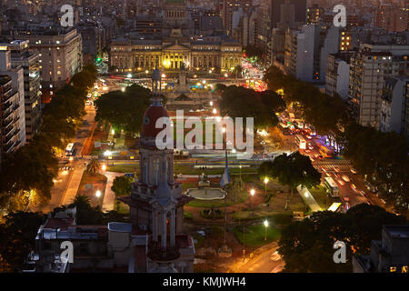 Sonnenuntergang über Plaza del Congreso und Palacio del Congreso, vom Palacio Barolo, Buenos Aires, Argentinien, Südamerika Stockfoto