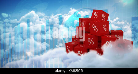 Vektor Symbol der Prozentsatz Symbol gegen die globale Business Grafik in Blau Stockfoto