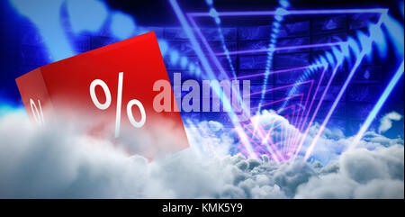 Vektor Symbol der Prozentsatz Symbol gegen das zusammengesetzte Bild von Triangle Design mit leuchtenden Licht Stockfoto